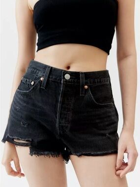 Levi's 501 Black Original High Rise Cutoff Denim Shorts, Sz 29